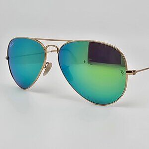 Ray-Ban RB3025 112/19 Matte Gold Frame Green Flash Lens Aviator Sunglasses Italy